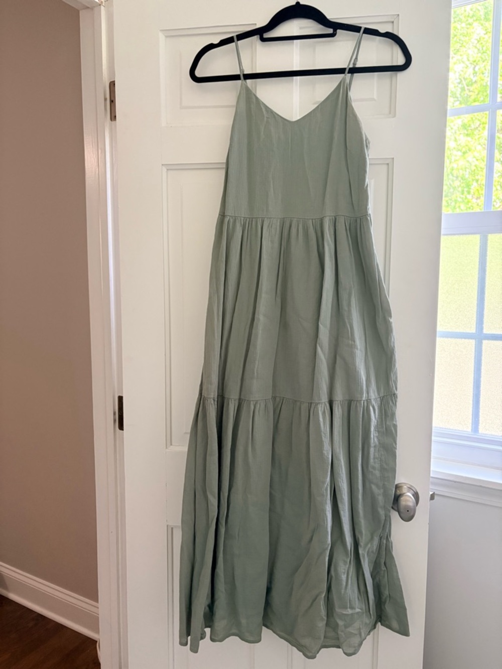 GAP Sage Green Tiered Maxi Dress with Thin Straps